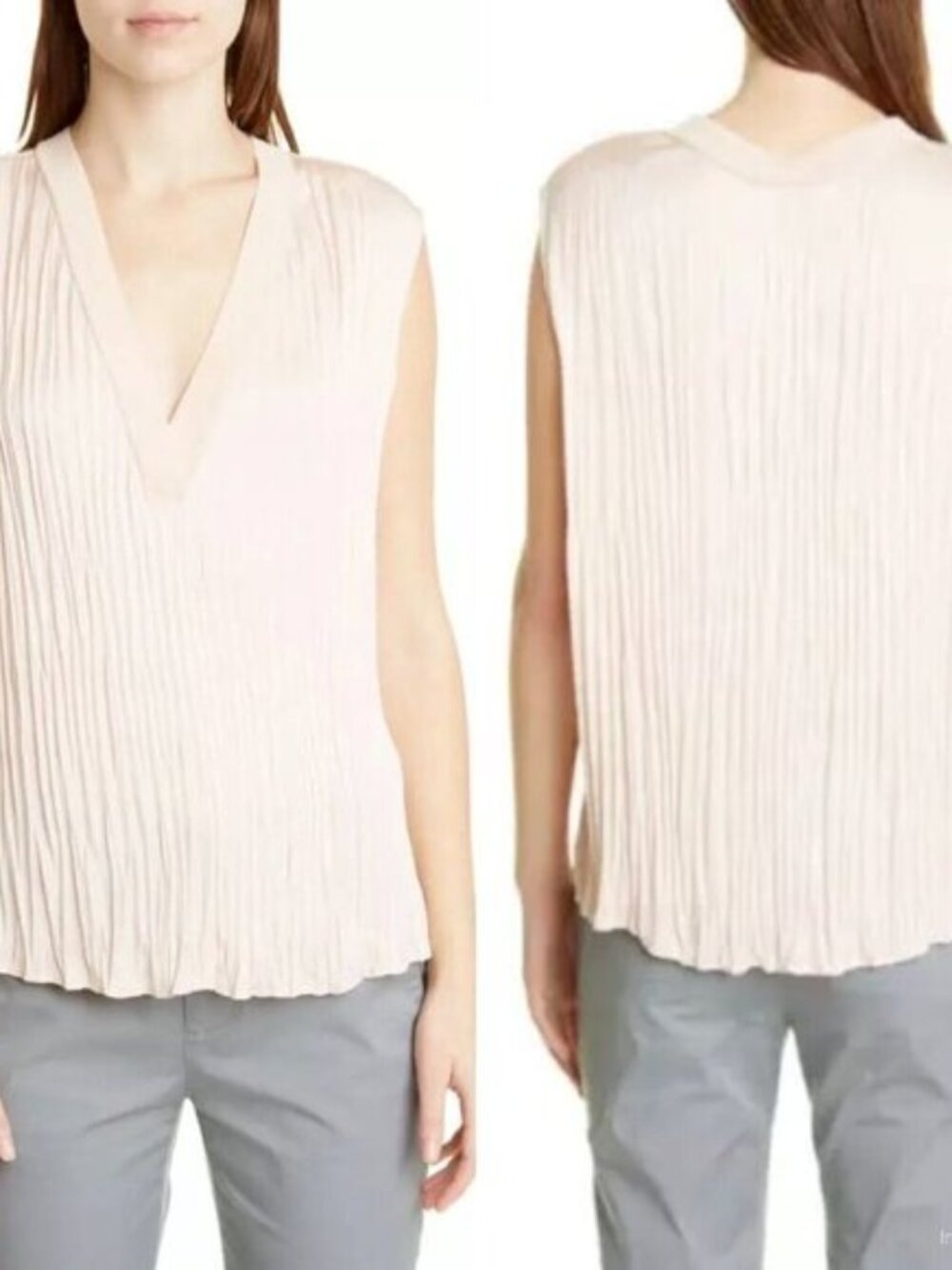 VINCE Crushed Double V-neck Blouse Top
